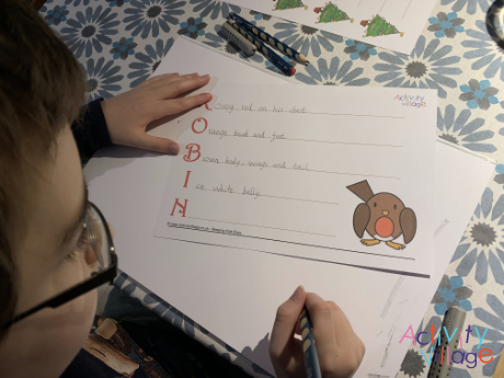 Busy writing his robin acrostic poem