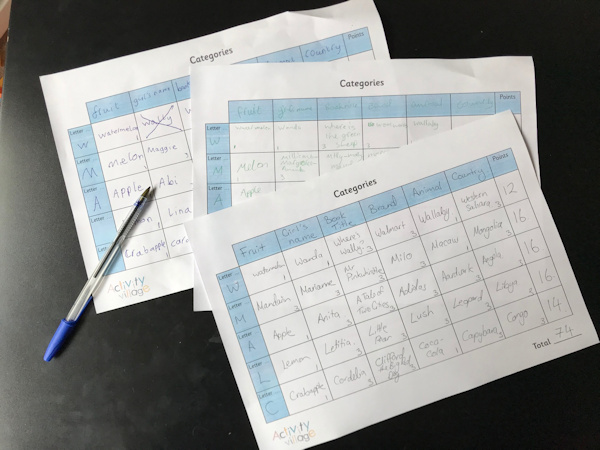 Playing categories - pen and paper games
