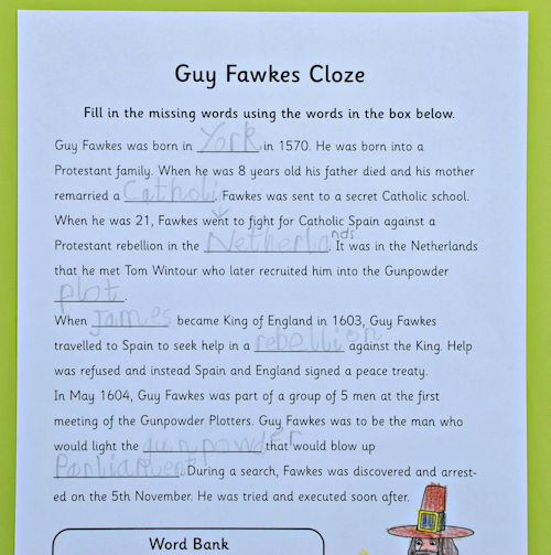 Guy Fawkes cloze