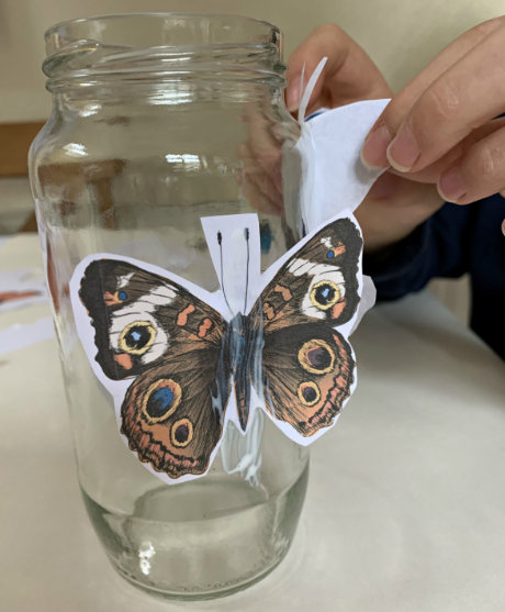 Sticking just the bodies of the butterflies down