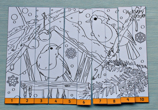 Black and white robin counting jigsaw