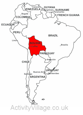 Bolivia on map of South America