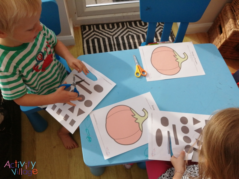 Cutting out shapes for out pumpkin faces