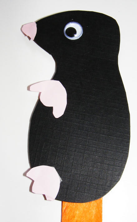 Mole puppet on lolly stick