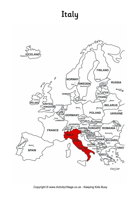Italy on map of Europe